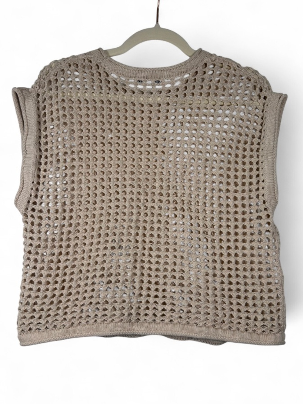Steve Madden Ladies Crochet Top in a tan, sleeveless, boxy-fit, size L - Picture 3 of 6